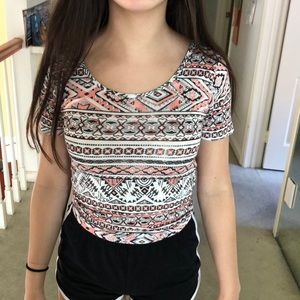 pink/white/black tribal print low back t shirt